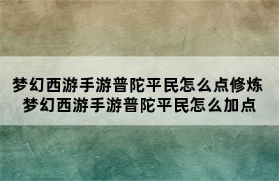 梦幻西游手游普陀平民怎么点修炼 梦幻西游手游普陀平民怎么加点